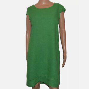 Elizabeth Scott Italy Green Linen Cap Sleeve Side Pockets Dress Size S